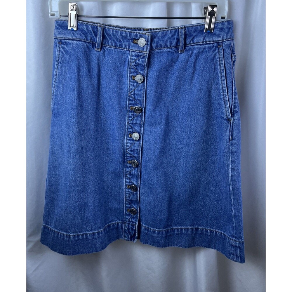 Banana Republic Women’s Petite Size 2 Blue Denim Button Front Skirt Preppy